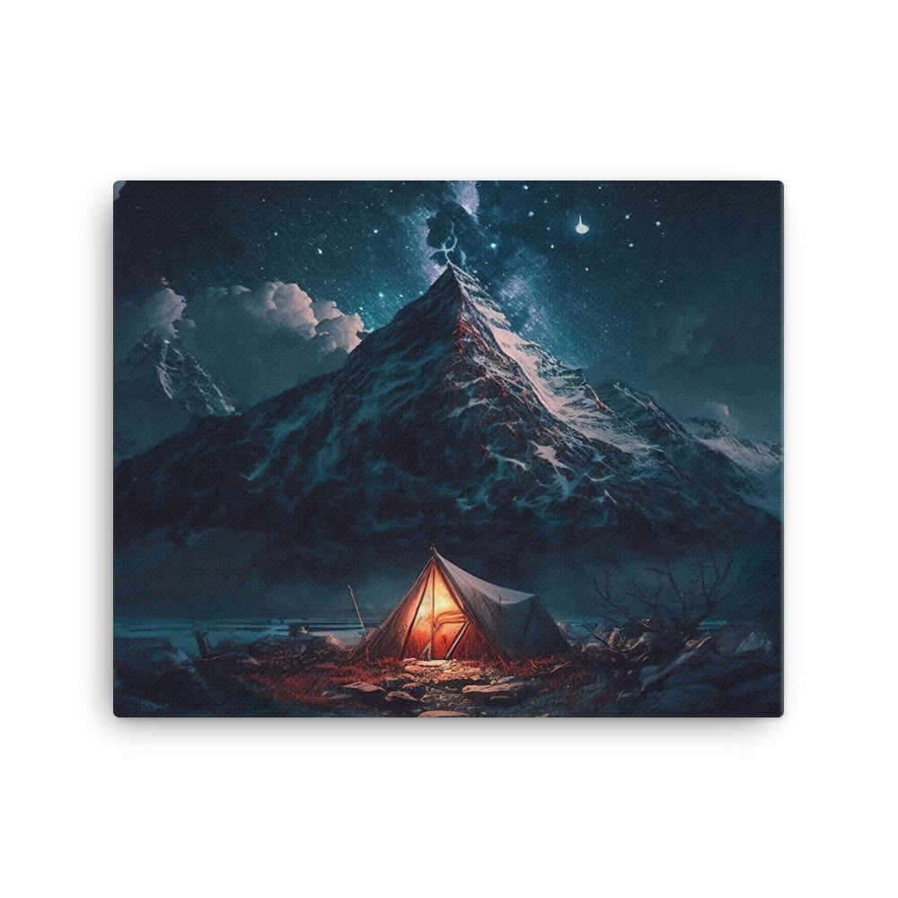 Zelt und Berg in der Nacht - Sterne am Himmel - Landschaftsmalerei - Leinwand camping xxx 40.6 x 50.8 cm