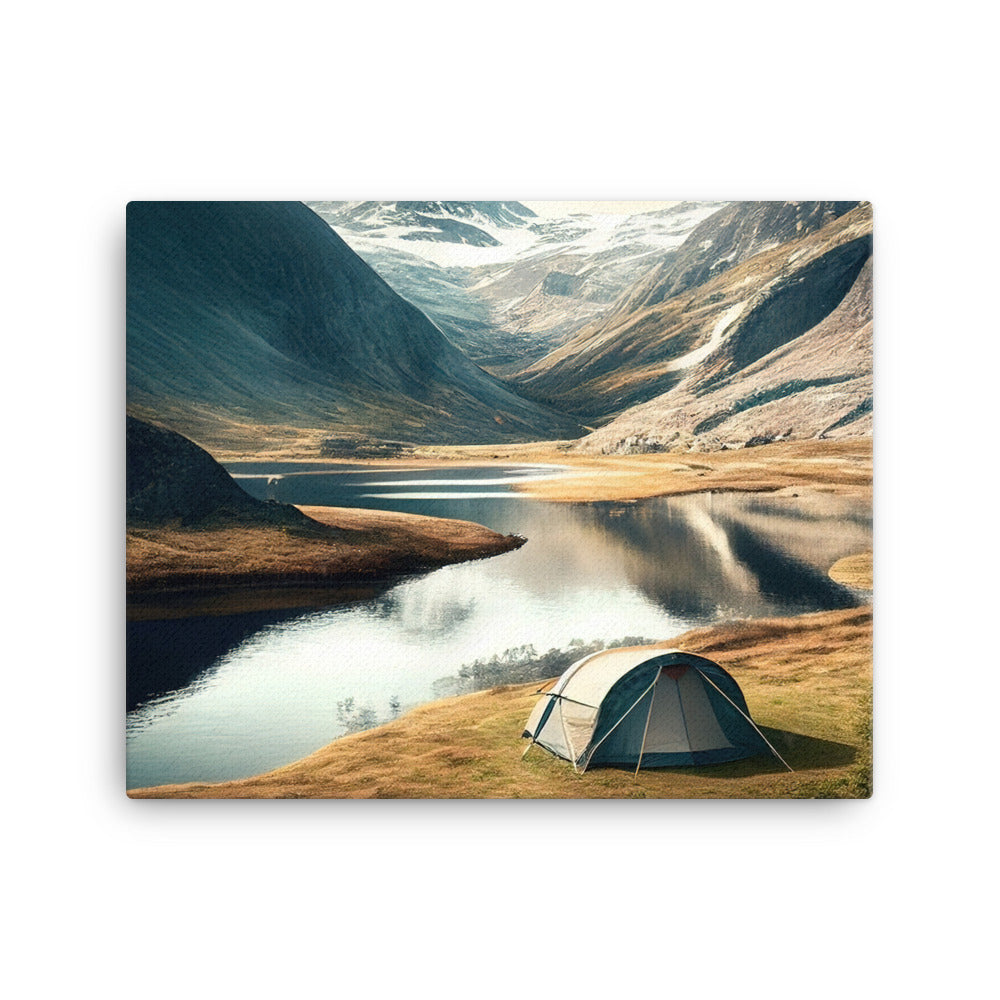 Zelt, Berge und Bergsee - Leinwand camping xxx 40.6 x 50.8 cm