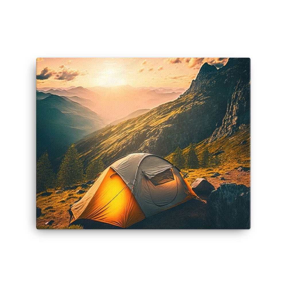Zelt auf Berg im Sonnenaufgang - Landschafts - Leinwand camping xxx 40.6 x 50.8 cm