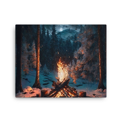Lagerfeuer beim Camping - Wald mit Schneebedeckten Bäumen - Malerei - Leinwand camping xxx 40.6 x 50.8 cm