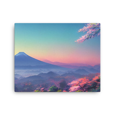 Berg und Wald mit pinken Bäumen - Landschaftsmalerei - Leinwand berge xxx 40.6 x 50.8 cm