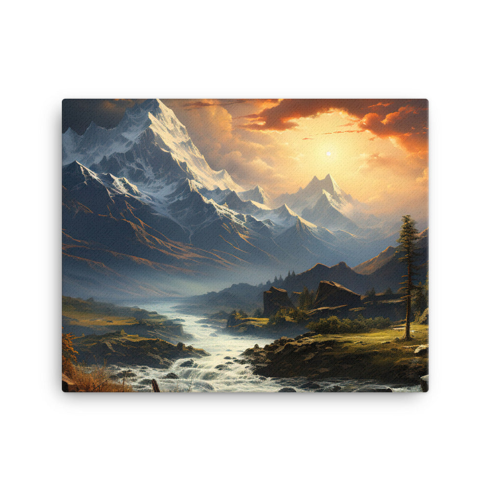 Berge, Sonne, steiniger Bach und Wolken - Epische Stimmung - Leinwand berge xxx 40.6 x 50.8 cm