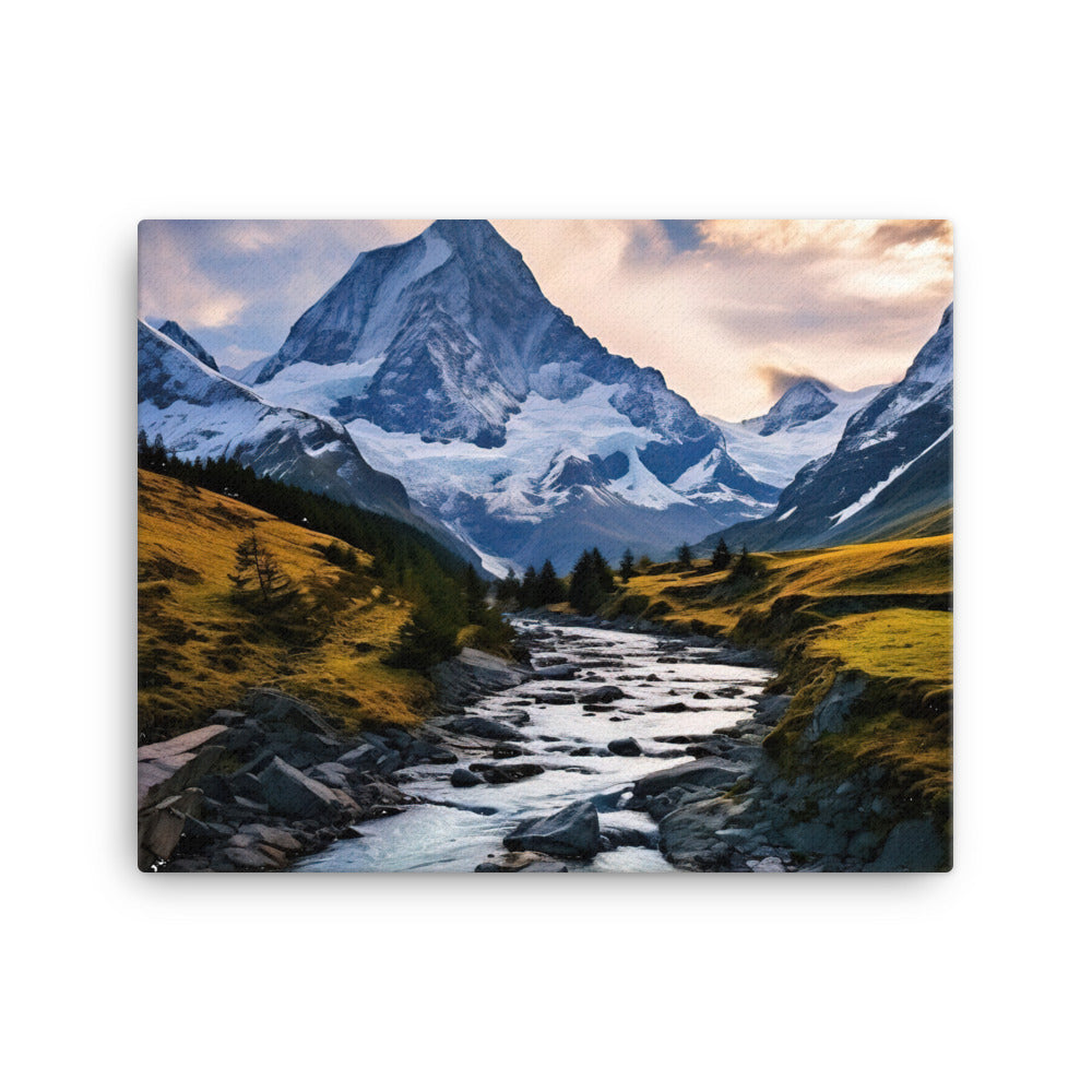 Berge und steiniger Bach - Epische Stimmung - Leinwand berge xxx 40.6 x 50.8 cm