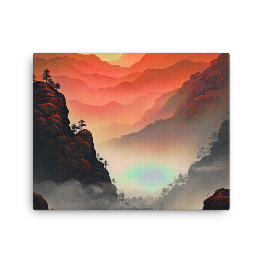 Gebirge, rote Farben und Nebel - Episches Kunstwerk - Leinwand berge xxx 40.6 x 50.8 cm
