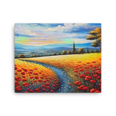 Feld mit roten Blumen und Berglandschaft - Landschaftsmalerei - Leinwand berge xxx 40.6 x 50.8 cm