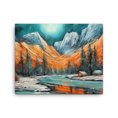 Berglandschaft und Zelte - Nachtstimmung - Landschaftsmalerei - Leinwand camping xxx 40.6 x 50.8 cm