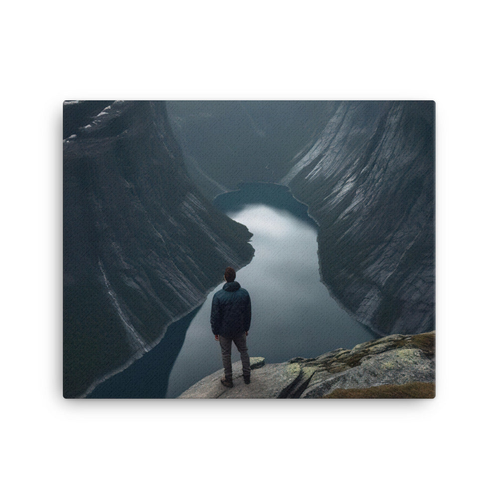 Mann auf Bergklippe - Norwegen - Leinwand berge xxx 40.6 x 50.8 cm