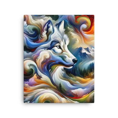Abstraktes Alpen Gemälde: Wirbelnde Farben und Majestätischer Wolf, Silhouette (AN) - Leinwand xxx yyy zzz 40.6 x 50.8 cm