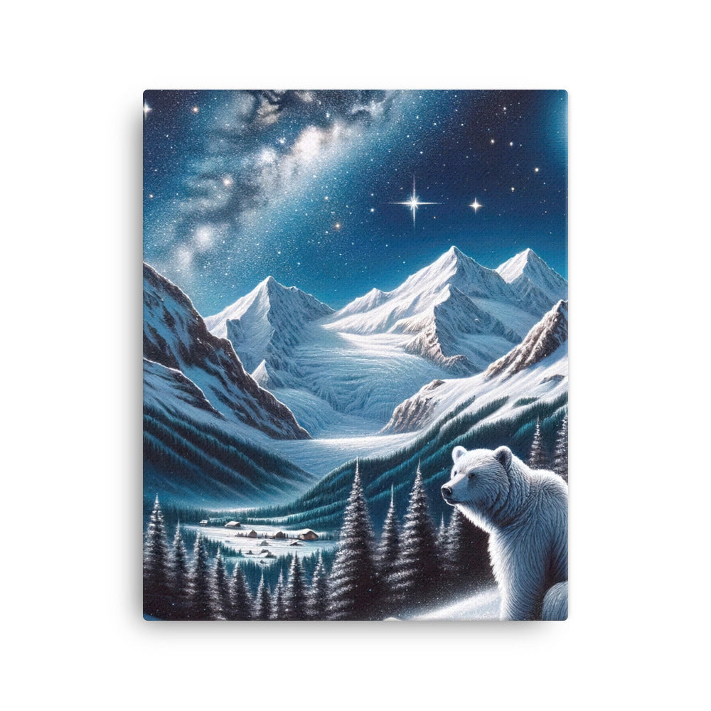 Sternennacht und Eisbär: Acrylgemälde mit Milchstraße, Alpen und schneebedeckte Gipfel - Leinwand camping xxx yyy zzz 40.6 x 50.8 cm