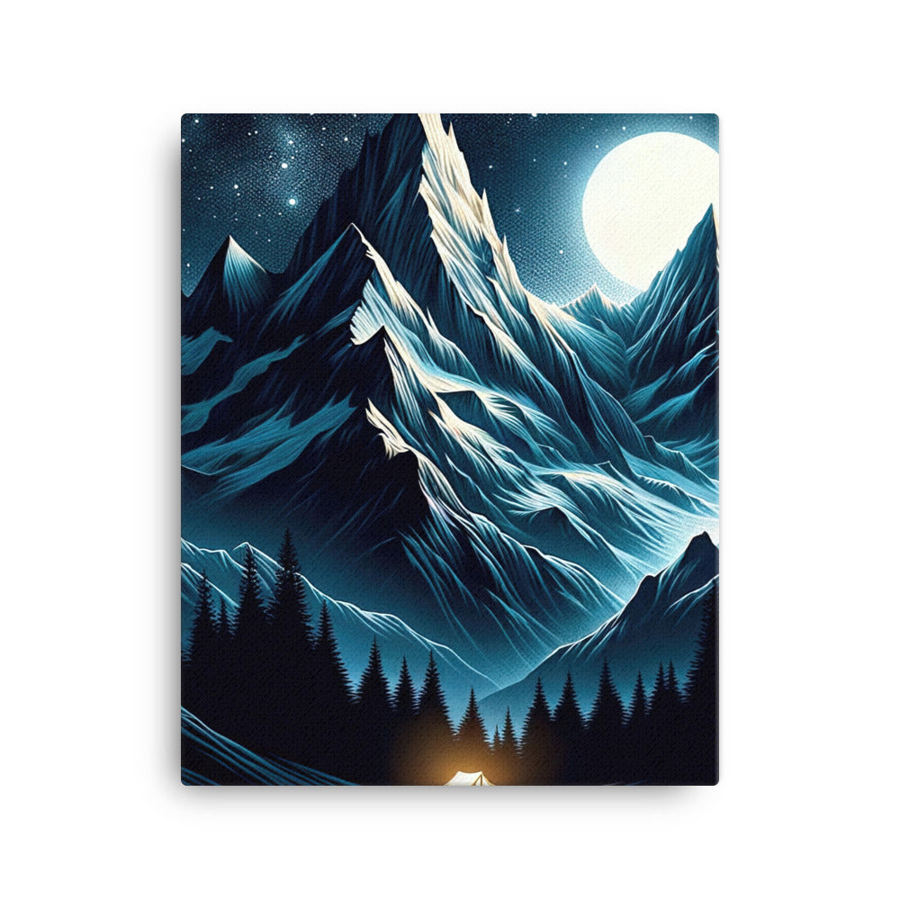 Alpennacht mit Zelt: Mondglanz auf Gipfeln und Tälern, sternenklarer Himmel - Leinwand berge xxx yyy zzz 40.6 x 50.8 cm
