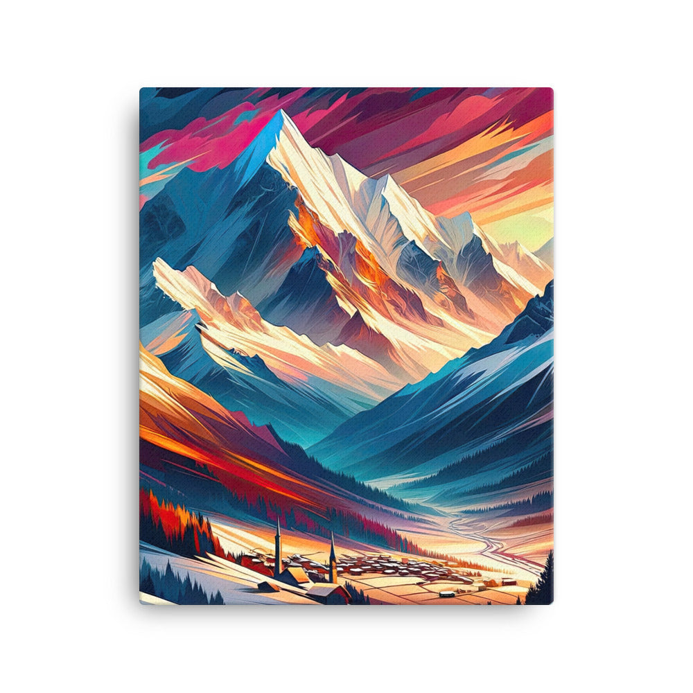 Moderne geometrische Alpen Kunst: Warmer Sonnenuntergangs Schein auf Schneegipfeln - Leinwand berge xxx yyy zzz 40.6 x 50.8 cm