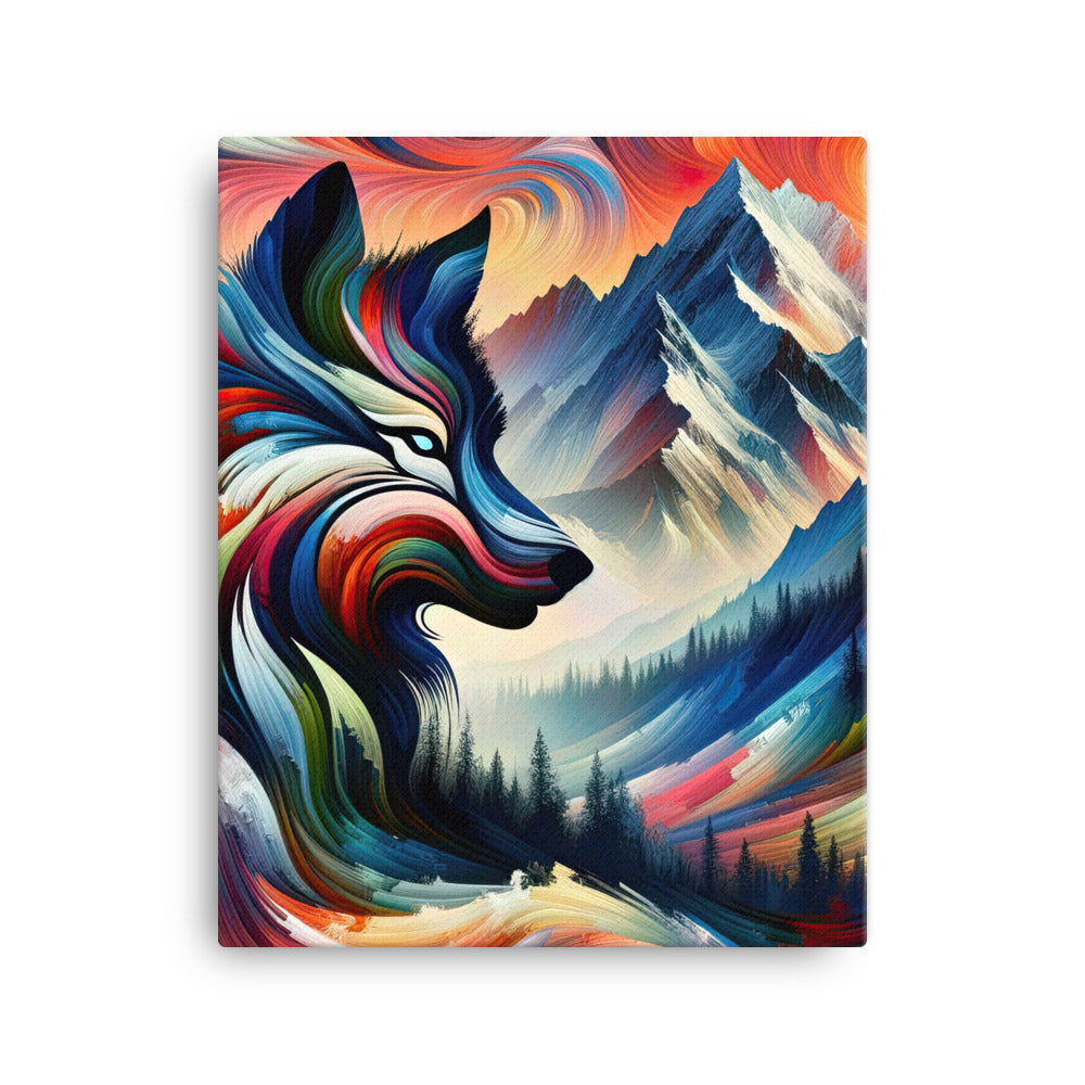 Abstrakte Kunst der Alpen mit majestätischer Wolfssilhouette. Lebendige, wirbelnde Farben, unvorhersehbare Muster (AN) - Leinwand xxx yyy zzz 40.6 x 50.8 cm