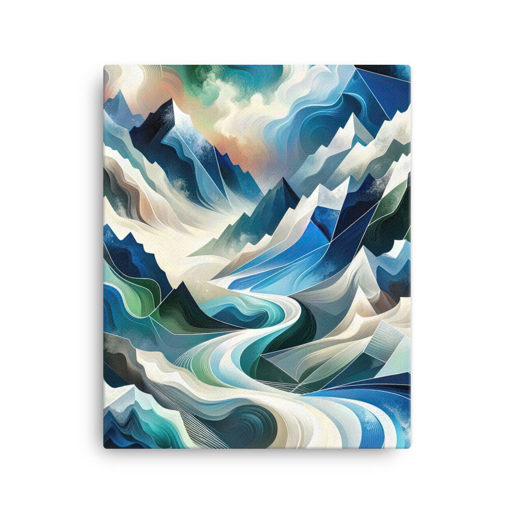 Abstrakte Kunst der Alpen, die geometrische Formen verbindet, um Berggipfel, Täler und Flüsse im Schnee darzustellen. . - Leinwand berge xxx yyy zzz 40.6 x 50.8 cm