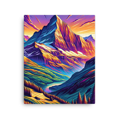Bergpracht mit Schweizer Flagge: Farbenfrohe Illustration einer Berglandschaft - Leinwand berge xxx yyy zzz 40.6 x 50.8 cm