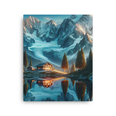Stille Alpenmajestätik: Digitale Kunst mit Schnee und Bergsee-Spiegelung - Leinwand berge xxx yyy zzz 40.6 x 50.8 cm