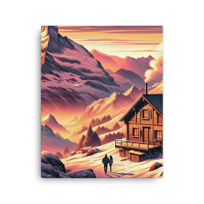 Berghütte im goldenen Sonnenuntergang: Digitale Alpenillustration - Leinwand berge xxx yyy zzz 40.6 x 50.8 cm