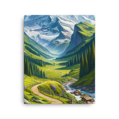 Wanderer in den Bergen und Wald: Digitale Malerei mit grünen kurvenreichen Pfaden - Leinwand wandern xxx yyy zzz 40.6 x 50.8 cm