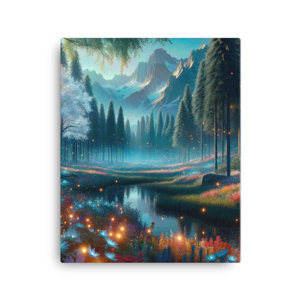 Ätherischer Alpenwald: Digitale Darstellung mit leuchtenden Bäumen und Blumen - Leinwand camping xxx yyy zzz 40.6 x 50.8 cm