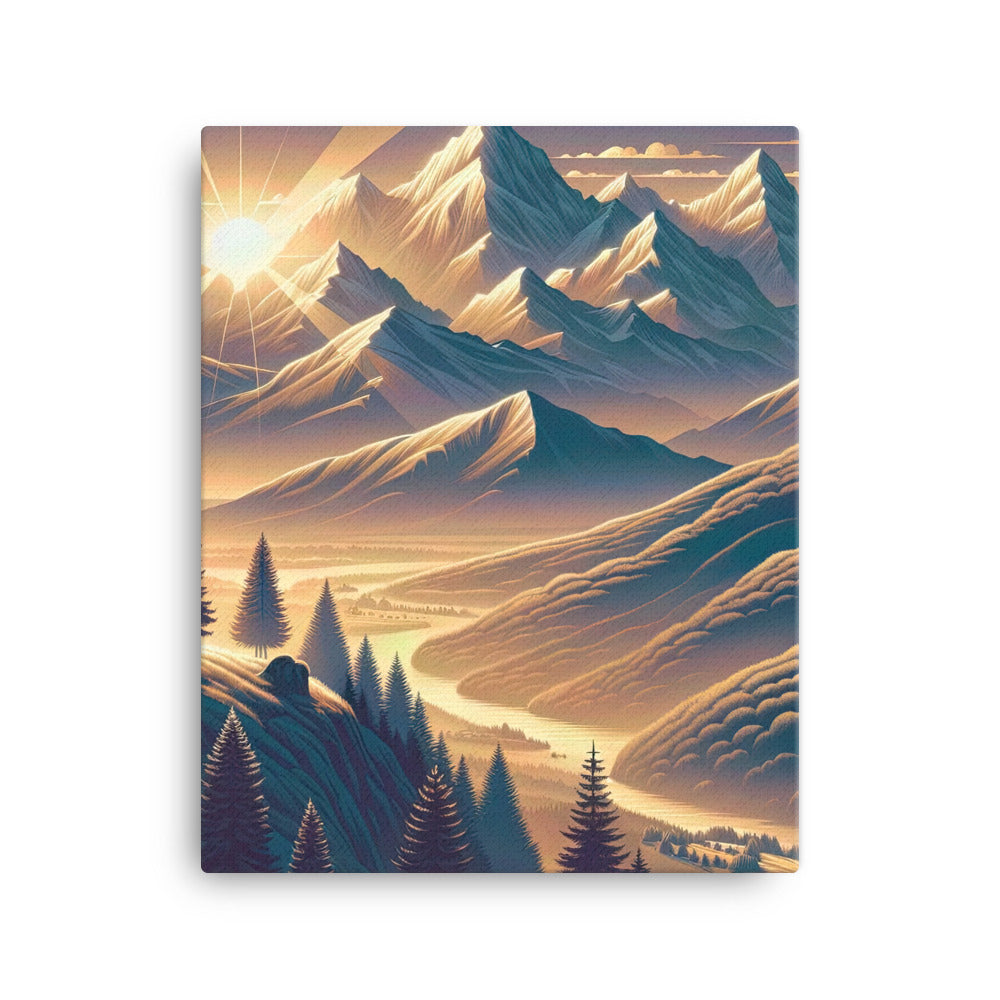 Alpen-Morgendämmerung, erste Sonnenstrahlen auf Schneegipfeln - Leinwand berge xxx yyy zzz 40.6 x 50.8 cm