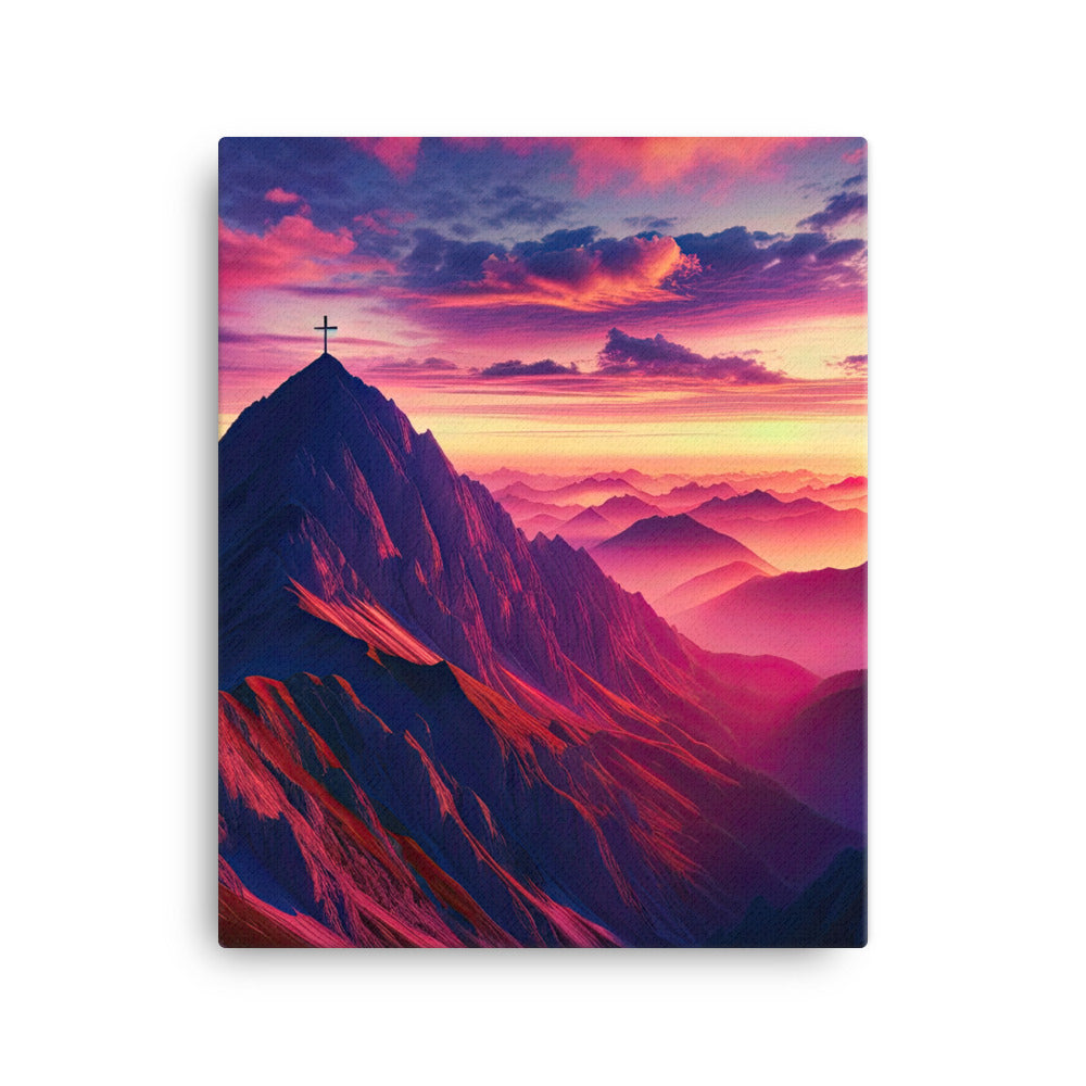 Dramatischer Alpen-Sonnenaufgang, Gipfelkreuz und warme Himmelsfarben - Leinwand berge xxx yyy zzz 40.6 x 50.8 cm