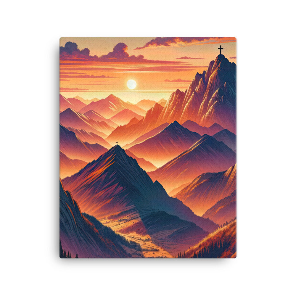 Dramatischer Alpen-Sonnenuntergang, Gipfelkreuz in Orange-Rosa - Leinwand berge xxx yyy zzz 40.6 x 50.8 cm
