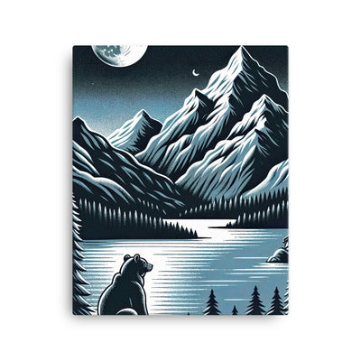 Bär in Alpen-Mondnacht, silberne Berge, schimmernde Seen - Leinwand camping xxx yyy zzz 40.6 x 50.8 cm
