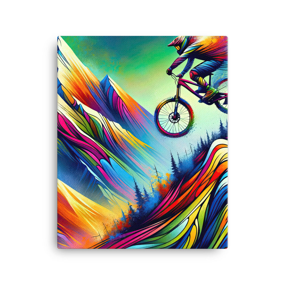 Mountainbiker in farbenfroher Alpenkulisse mit abstraktem Touch (M) - Leinwand xxx yyy zzz 40.6 x 50.8 cm