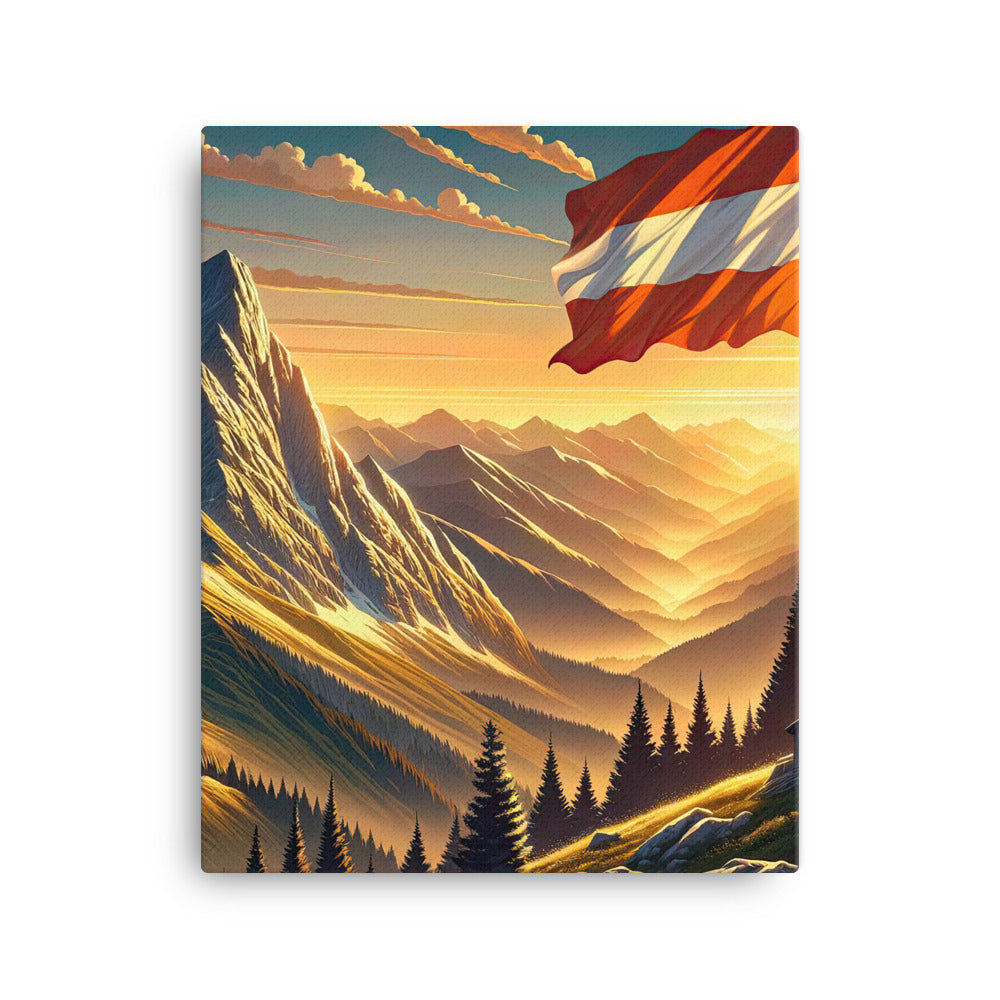 Ruhiger Alpenabend mit österreichischer Flagge und goldenem Sonnenuntergang - Leinwand berge xxx yyy zzz 40.6 x 50.8 cm