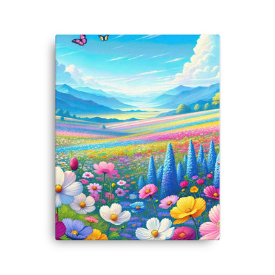 Weitläufiges Blumenfeld unter himmelblauem Himmel, leuchtende Flora - Leinwand camping xxx yyy zzz 40.6 x 50.8 cm