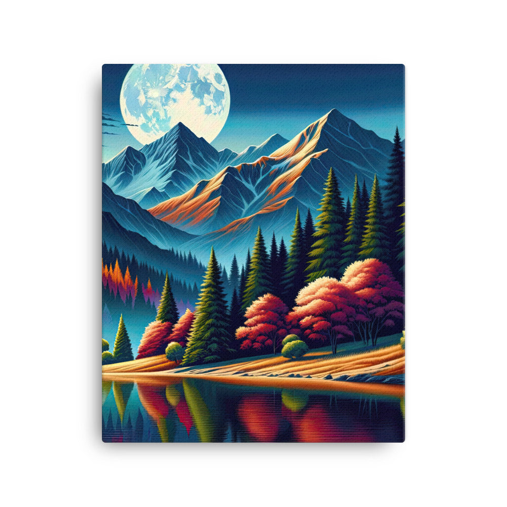 Ruhiger Herbstabend in den Alpen, grün-rote Berge - Leinwand berge xxx yyy zzz 40.6 x 50.8 cm