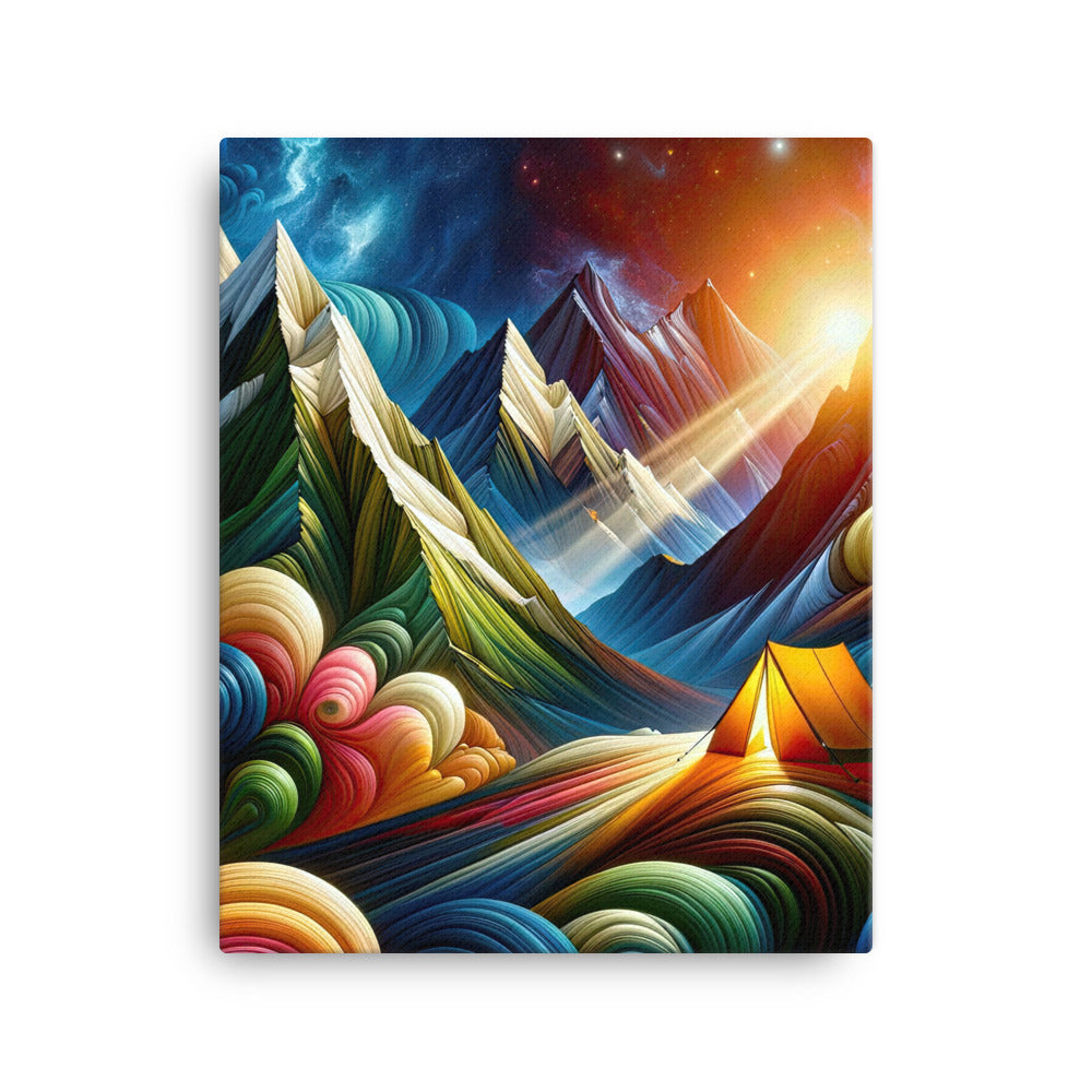 Abstrakte Bergwelt in lebendigen Farben mit Zelt - Leinwand camping xxx yyy zzz 40.6 x 50.8 cm