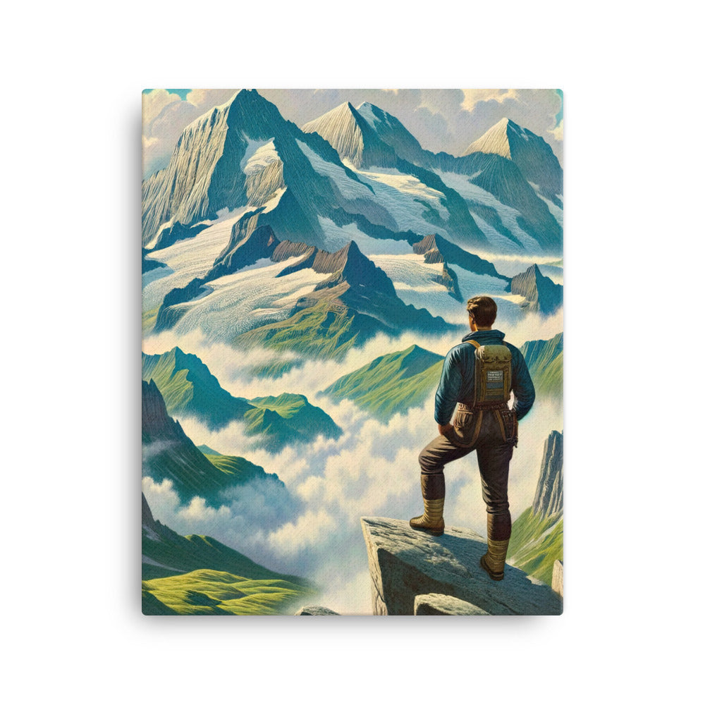 Panoramablick der Alpen mit Wanderer auf einem Hügel und schroffen Gipfeln - Leinwand wandern xxx yyy zzz 40.6 x 50.8 cm