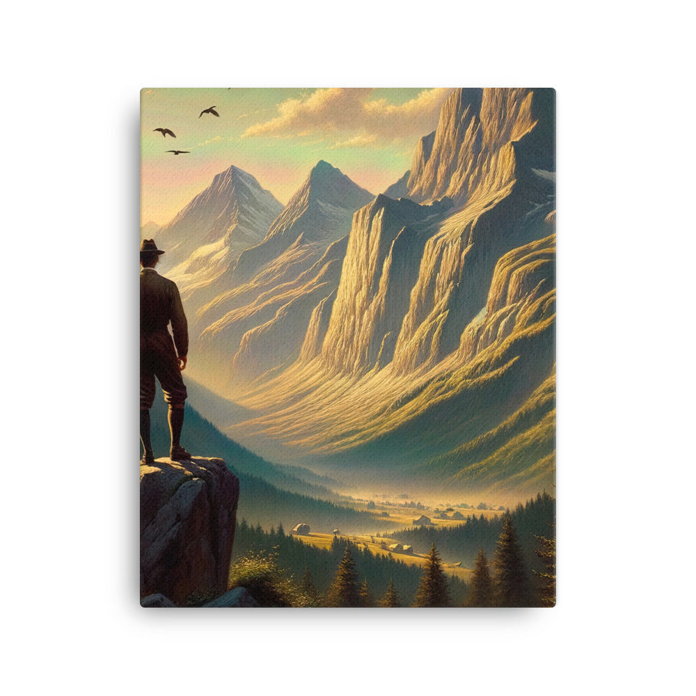 Ölgemälde eines Schweizer Wanderers in den Alpen bei goldenem Sonnenlicht - Leinwand wandern xxx yyy zzz 40.6 x 50.8 cm