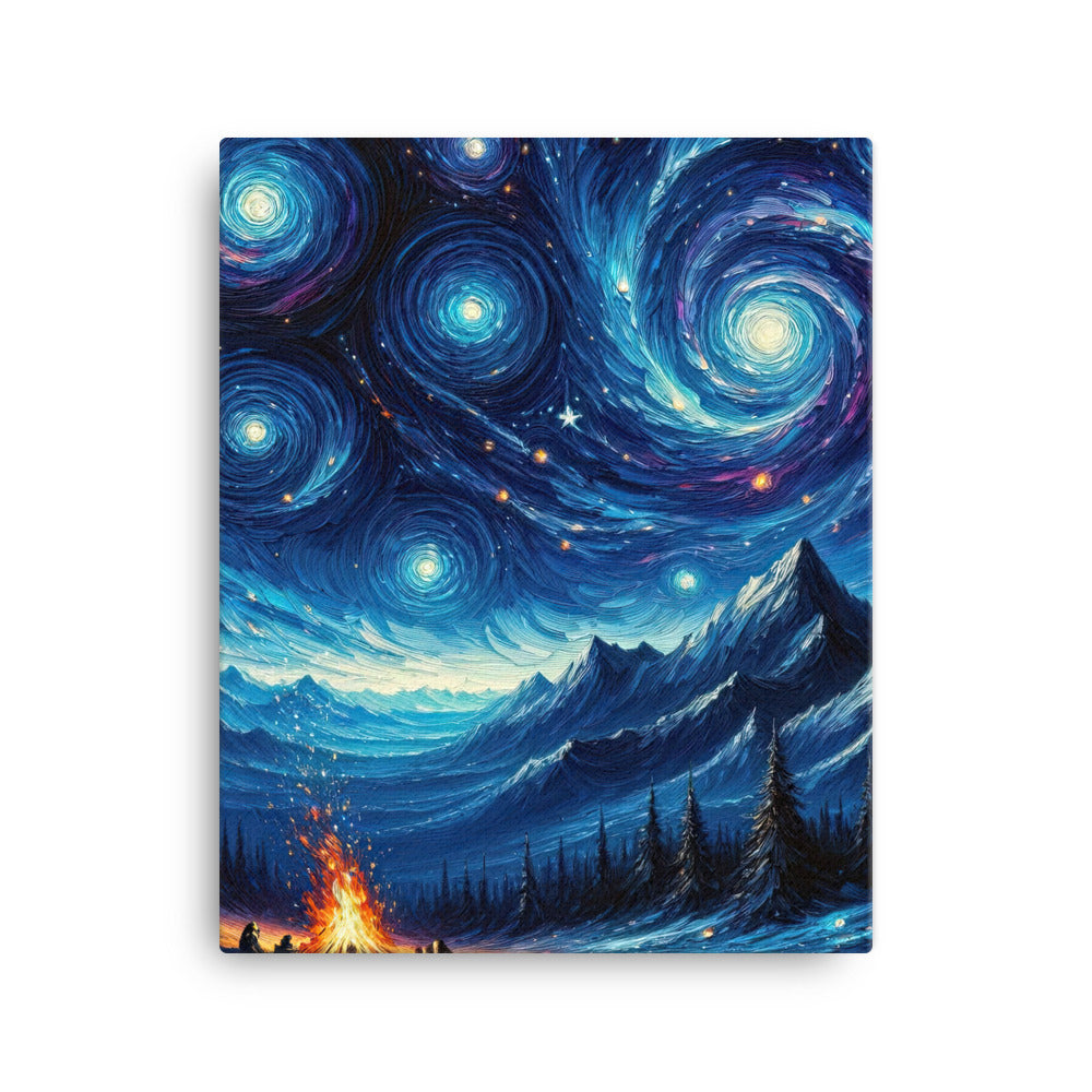 Sternennacht über den Alpen inspiriertes Ölgemälde, mystischer Nachthimmel in Blau - Leinwand camping xxx yyy zzz 40.6 x 50.8 cm
