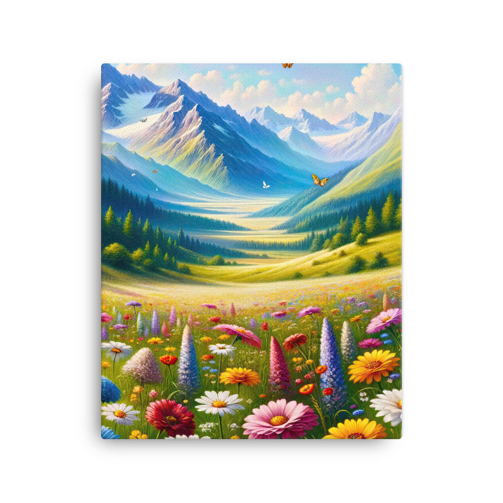 Ölgemälde einer ruhigen Almwiese, Oase mit bunter Wildblumenpracht - Leinwand camping xxx yyy zzz 40.6 x 50.8 cm