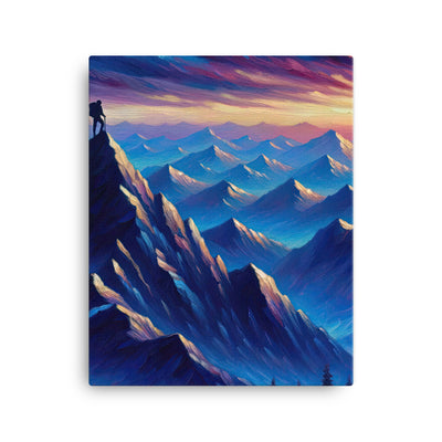 Ölgemälde eines ruhigen Alpenabends mit Bergsteigersilhouette auf dem Gipfel - Leinwand wandern xxx yyy zzz 40.6 x 50.8 cm