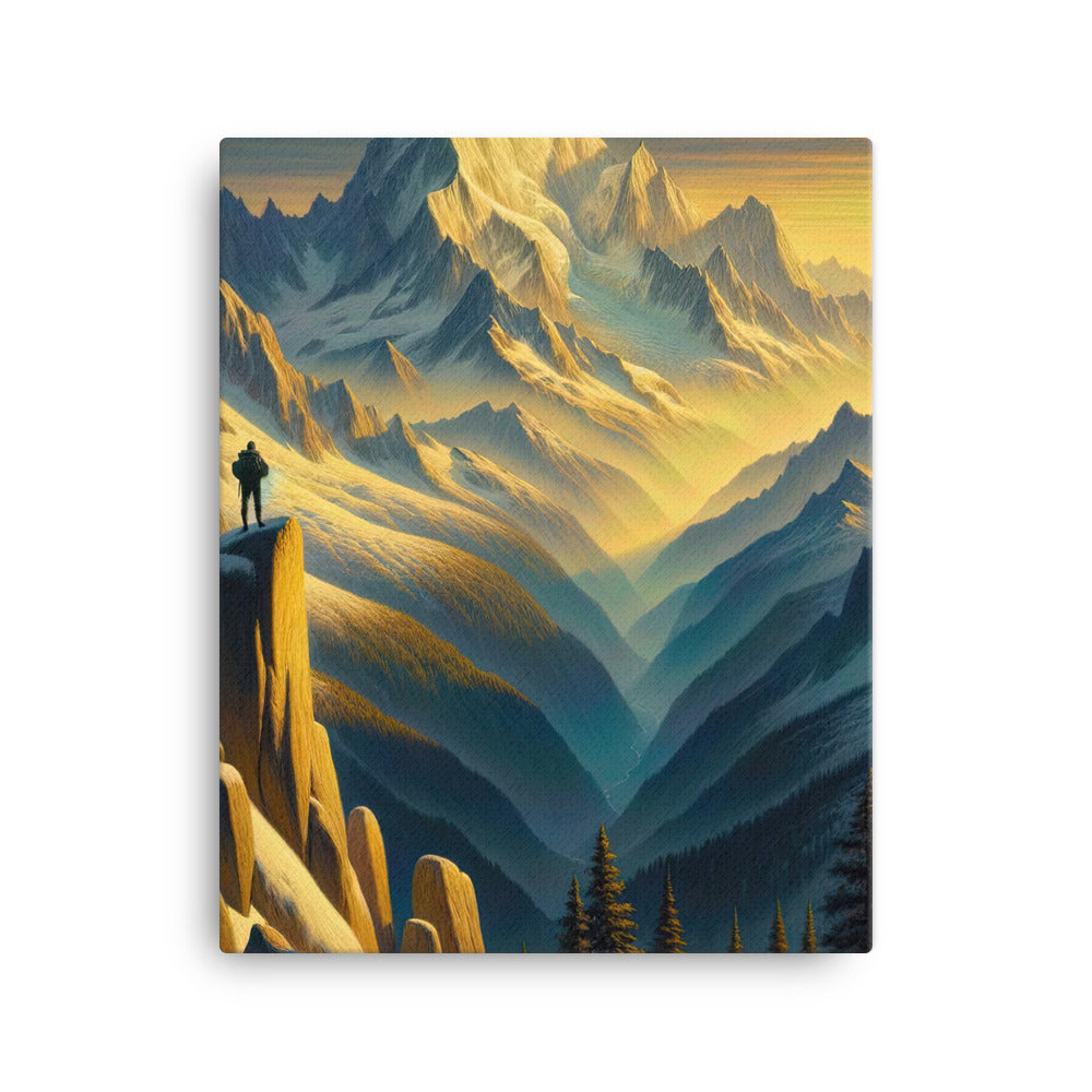 Ölgemälde eines Wanderers bei Morgendämmerung auf Alpengipfeln mit goldenem Sonnenlicht - Leinwand wandern xxx yyy zzz 40.6 x 50.8 cm