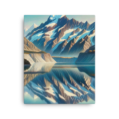 Ölgemälde eines unberührten Sees, der die Bergkette spiegelt - Leinwand berge xxx yyy zzz 40.6 x 50.8 cm