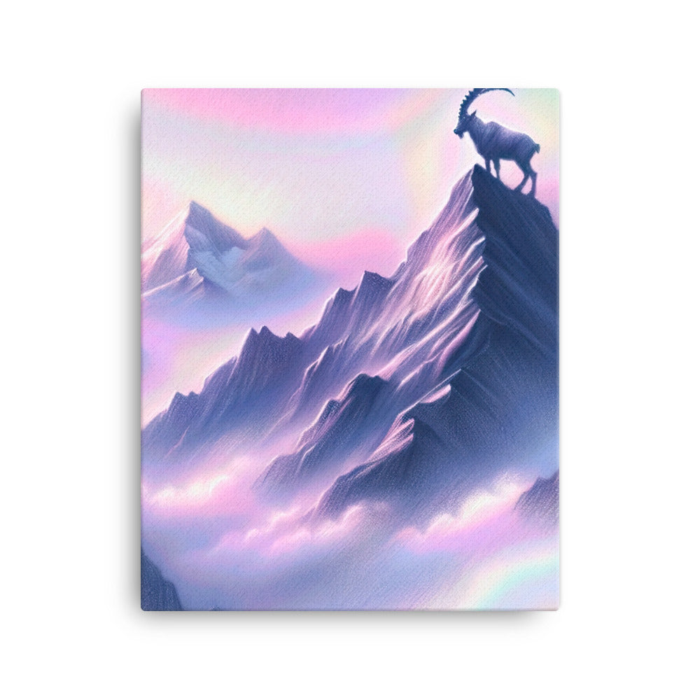 Pastellzeichnung der Alpen im Morgengrauen mit Steinbock in Rosa- und Lavendeltönen - Leinwand berge xxx yyy zzz 40.6 x 50.8 cm