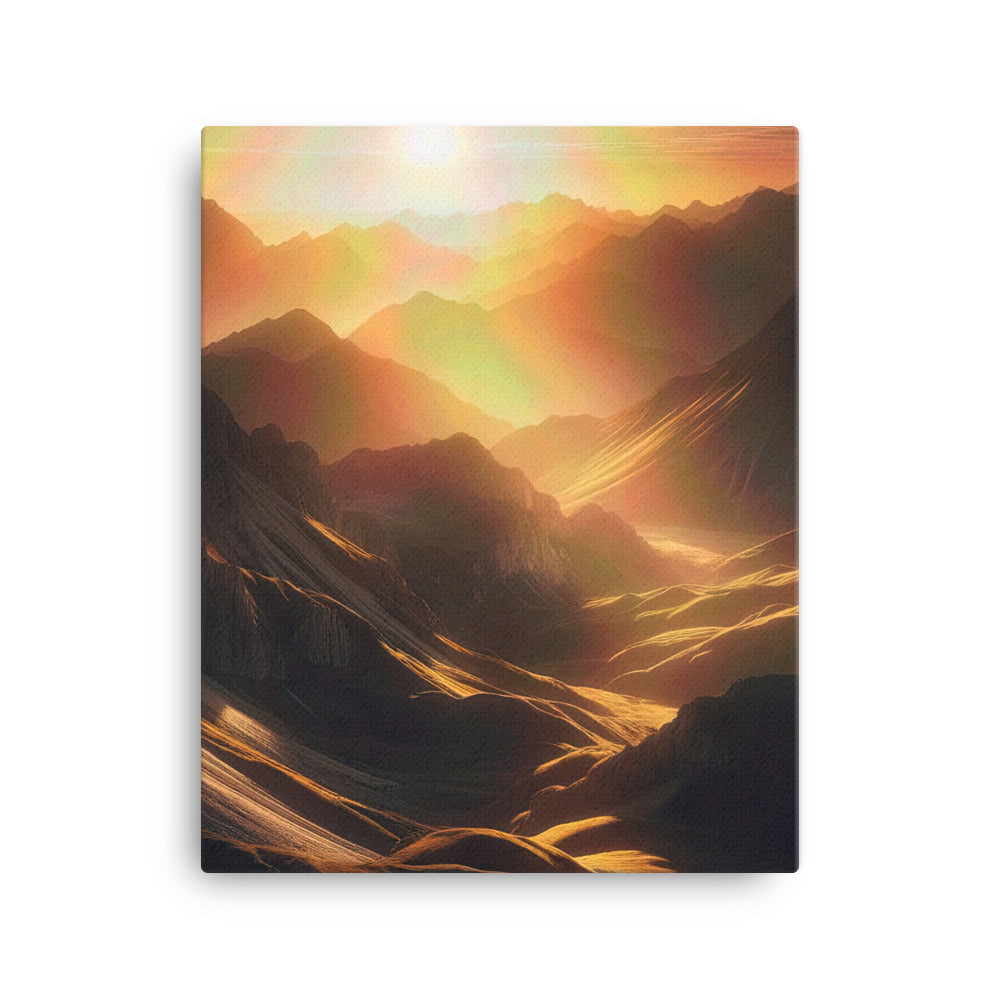 Foto der goldenen Stunde in den Bergen mit warmem Schein über zerklüftetem Gelände - Leinwand berge xxx yyy zzz 40.6 x 50.8 cm