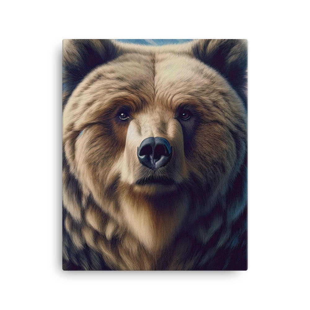 Foto eines Bären vor abstrakt gemalten Alpenbergen, Oberkörper im Fokus - Leinwand camping xxx yyy zzz 40.6 x 50.8 cm