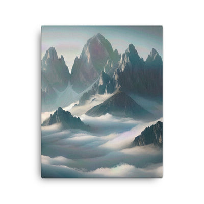Foto eines nebligen Alpenmorgens, scharfe Gipfel ragen aus dem Nebel - Leinwand berge xxx yyy zzz 40.6 x 50.8 cm