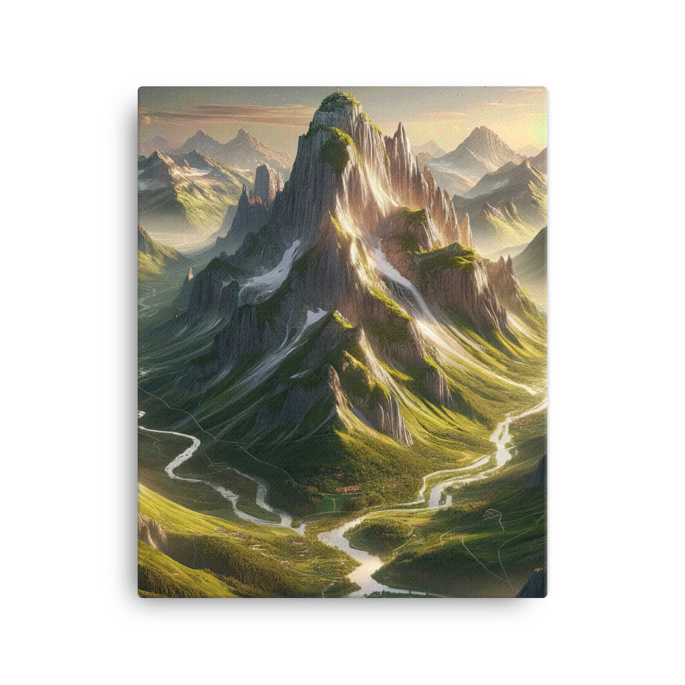 Fotorealistisches Bild der Alpen mit österreichischer Flagge, scharfen Gipfeln und grünen Tälern - Leinwand berge xxx yyy zzz 40.6 x 50.8 cm