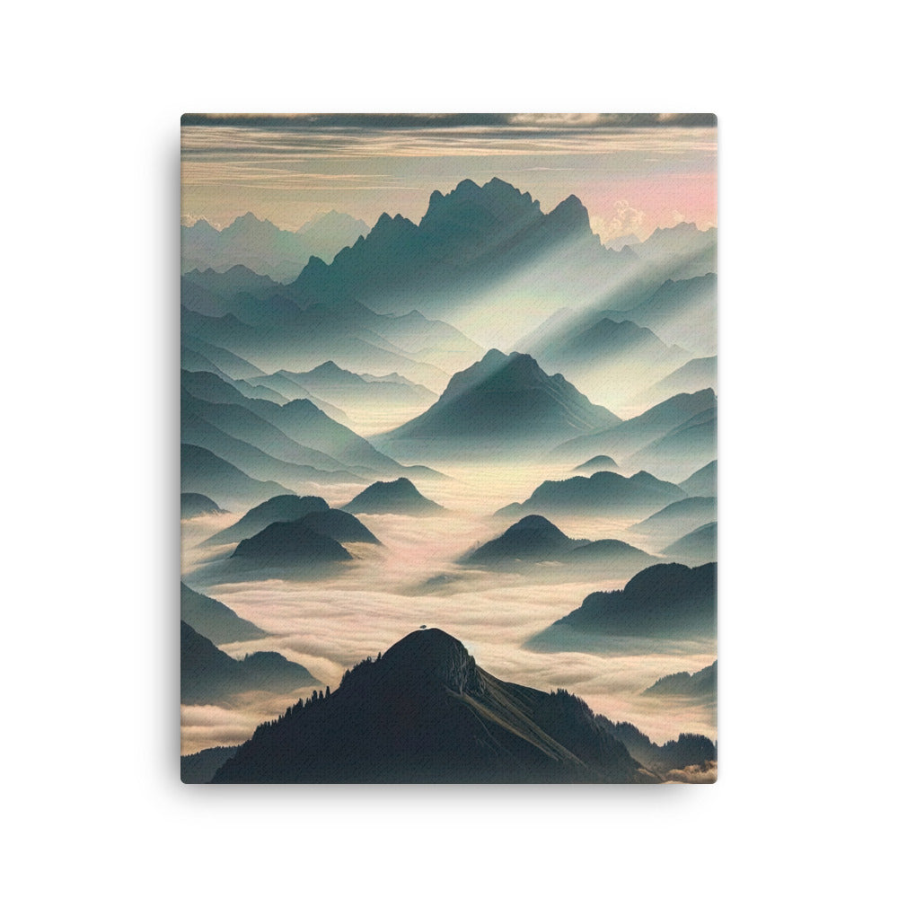 Foto der Alpen im Morgennebel, majestätische Gipfel ragen aus dem Nebel - Leinwand berge xxx yyy zzz 40.6 x 50.8 cm