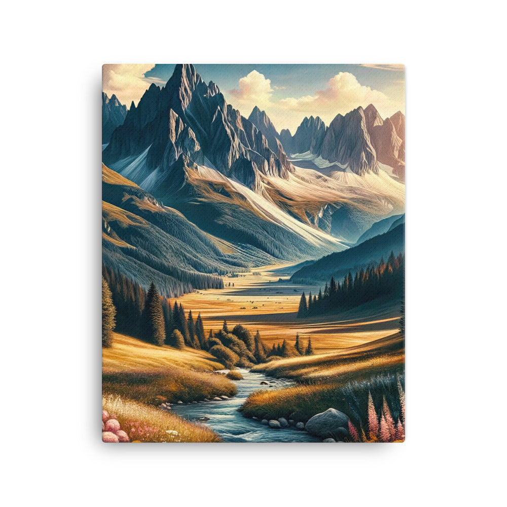 Quadratisches Kunstwerk der Alpen, majestätische Berge unter goldener Sonne - Leinwand berge xxx yyy zzz 40.6 x 50.8 cm