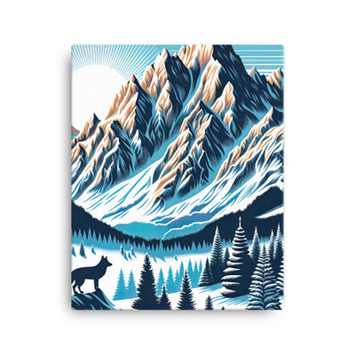 Vektorgrafik eines Wolfes im winterlichen Alpenmorgen, Berge mit Schnee- und Felsmustern - Leinwand berge xxx yyy zzz 40.6 x 50.8 cm