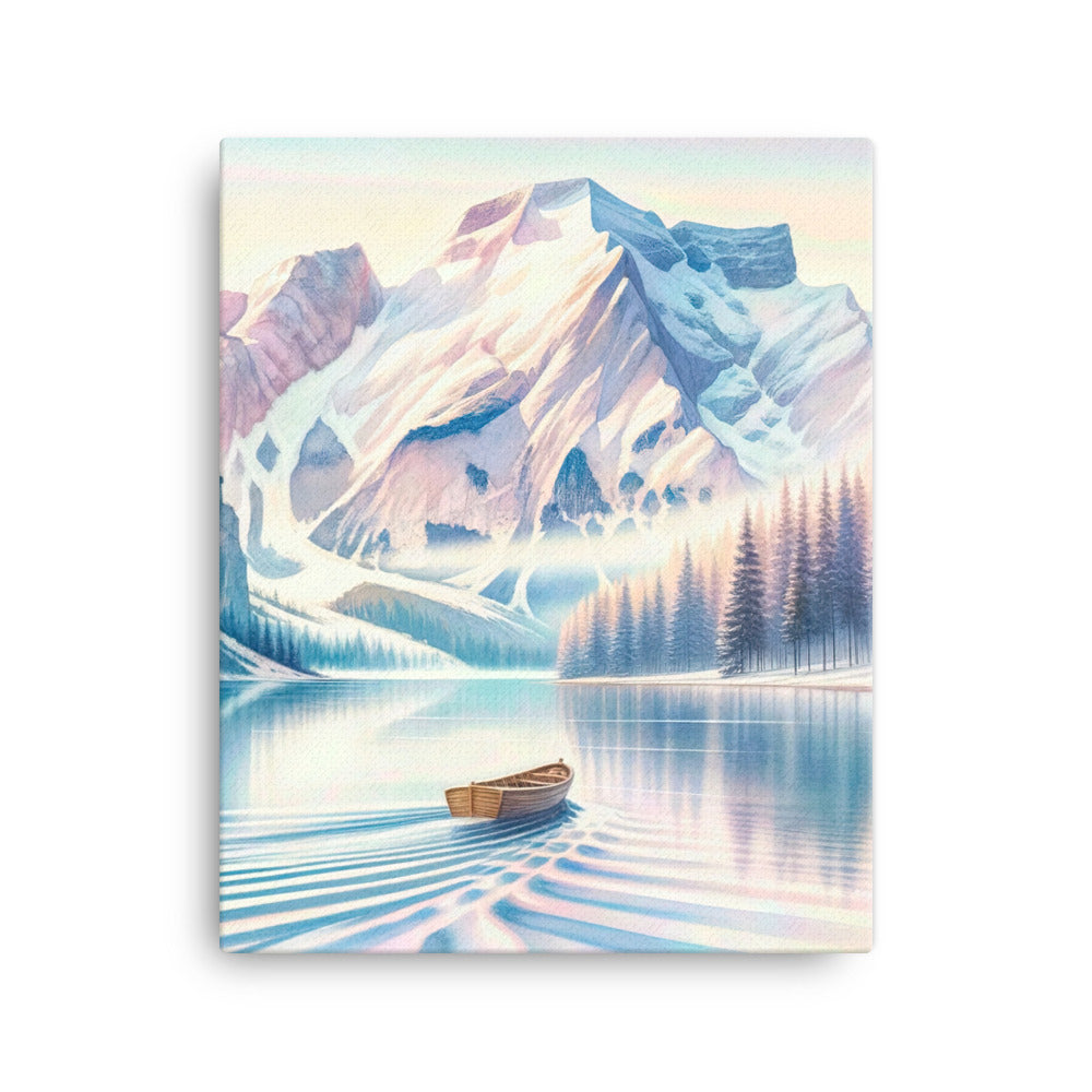 Aquarell eines klaren Alpenmorgens, Boot auf Bergsee in Pastelltönen - Leinwand berge xxx yyy zzz 40.6 x 50.8 cm