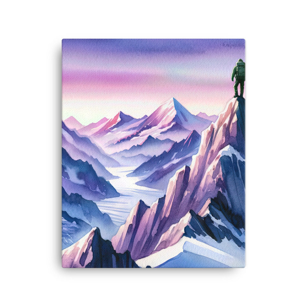 Aquarell eines Bergsteigers auf einem Alpengipfel in der Abenddämmerung - Leinwand wandern xxx yyy zzz 40.6 x 50.8 cm
