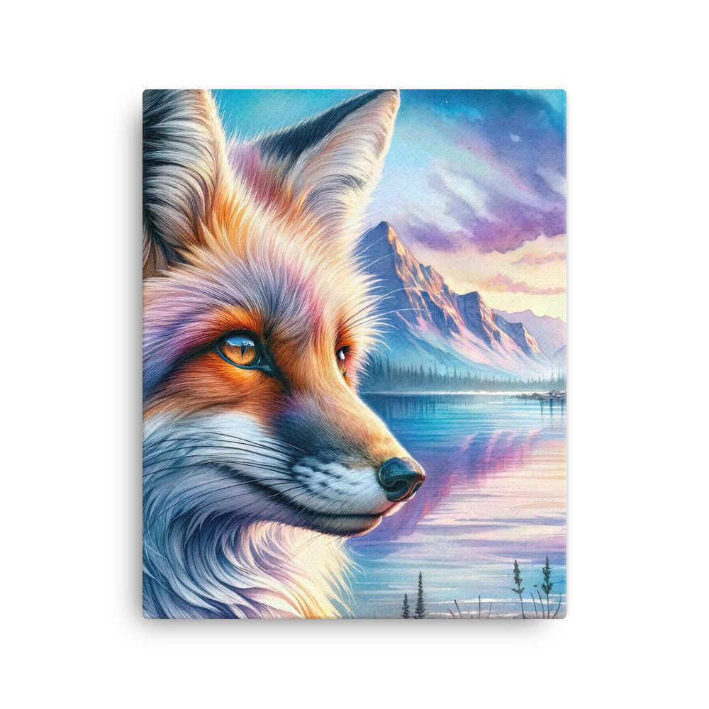 Aquarellporträt eines Fuchses im Dämmerlicht am Bergsee - Leinwand camping xxx yyy zzz 40.6 x 50.8 cm