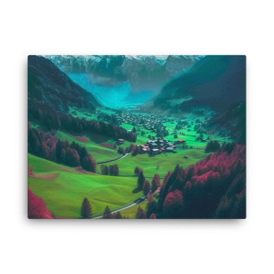Berglandschaft und Dorf - Fotorealistische Malerei - Leinwand berge xxx 45.7 x 61 cm